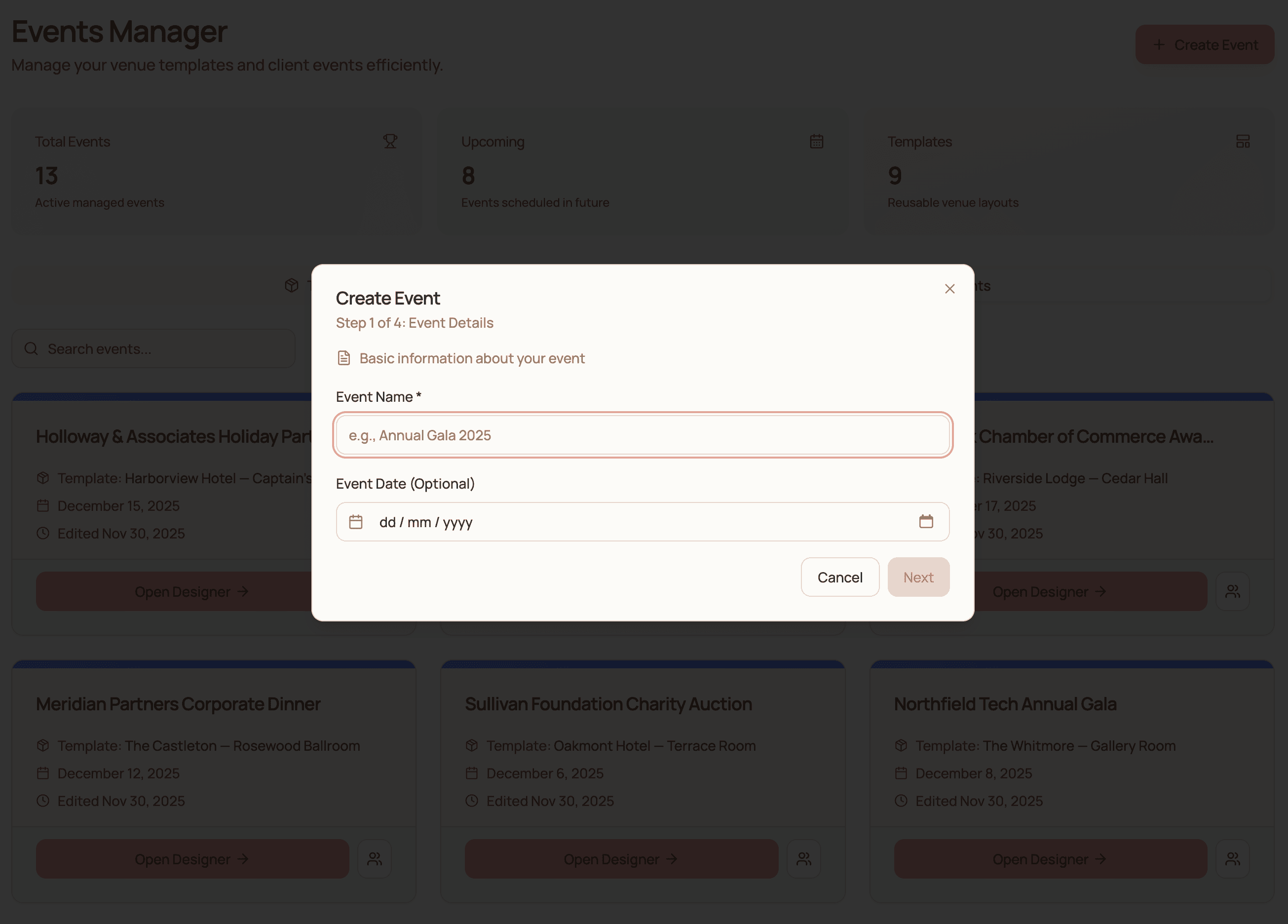 Event creation from template in SeatPlan.io